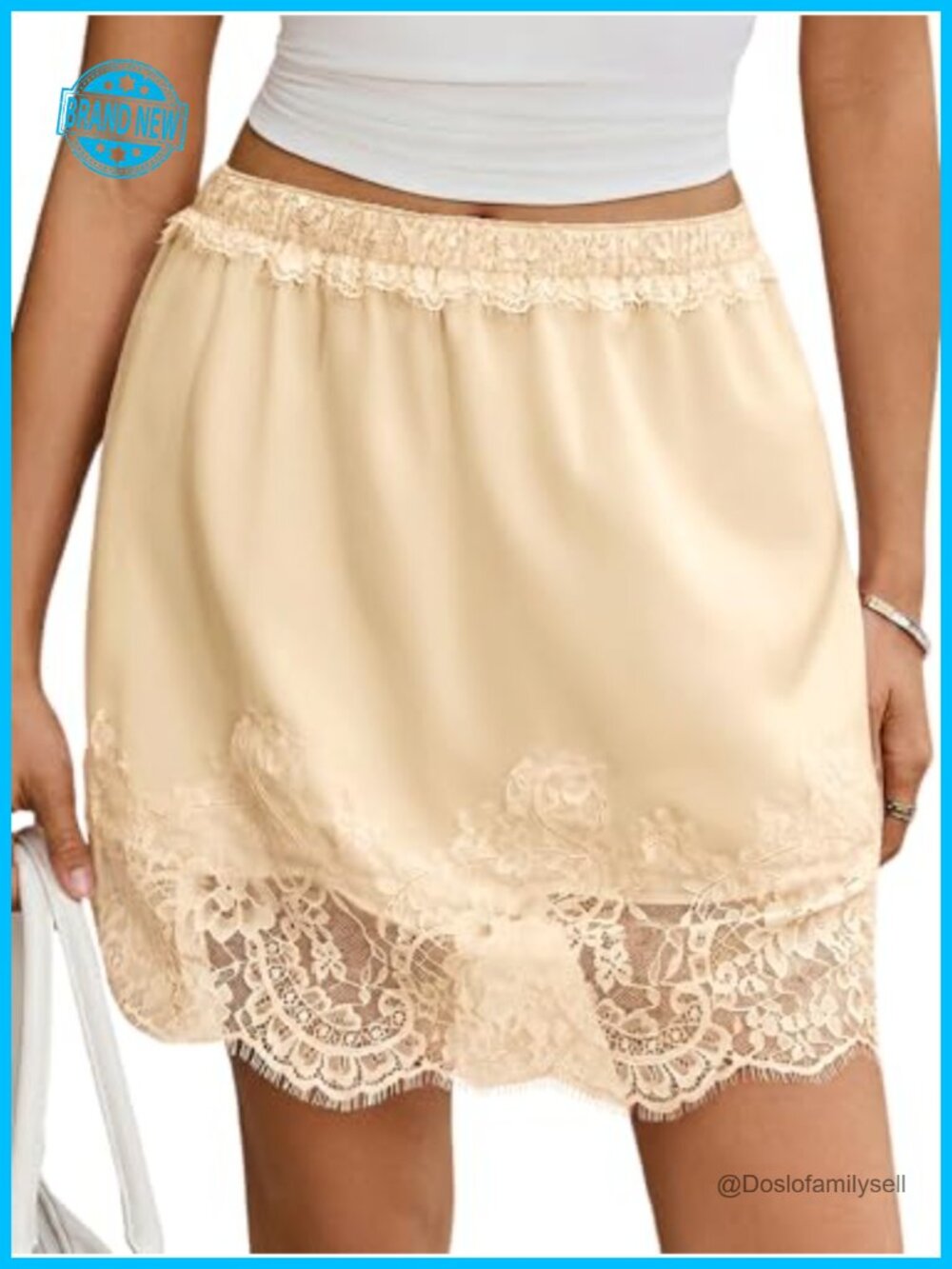 Womens Lace Satin Mini Slip Skirt High Waist A-Line Summer Party Skirt